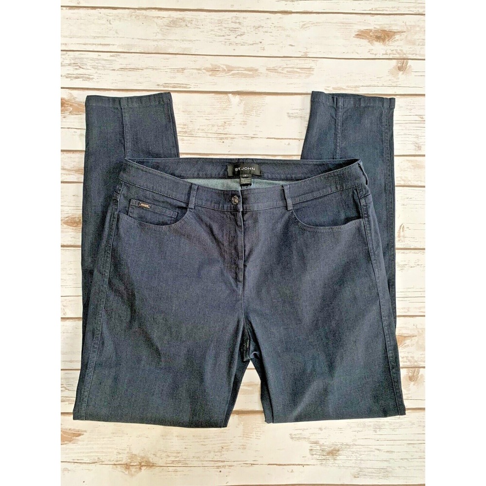 St. John Womens Stretch Denim Slim Ankle Jeans Sz 10 High Waist Pockets